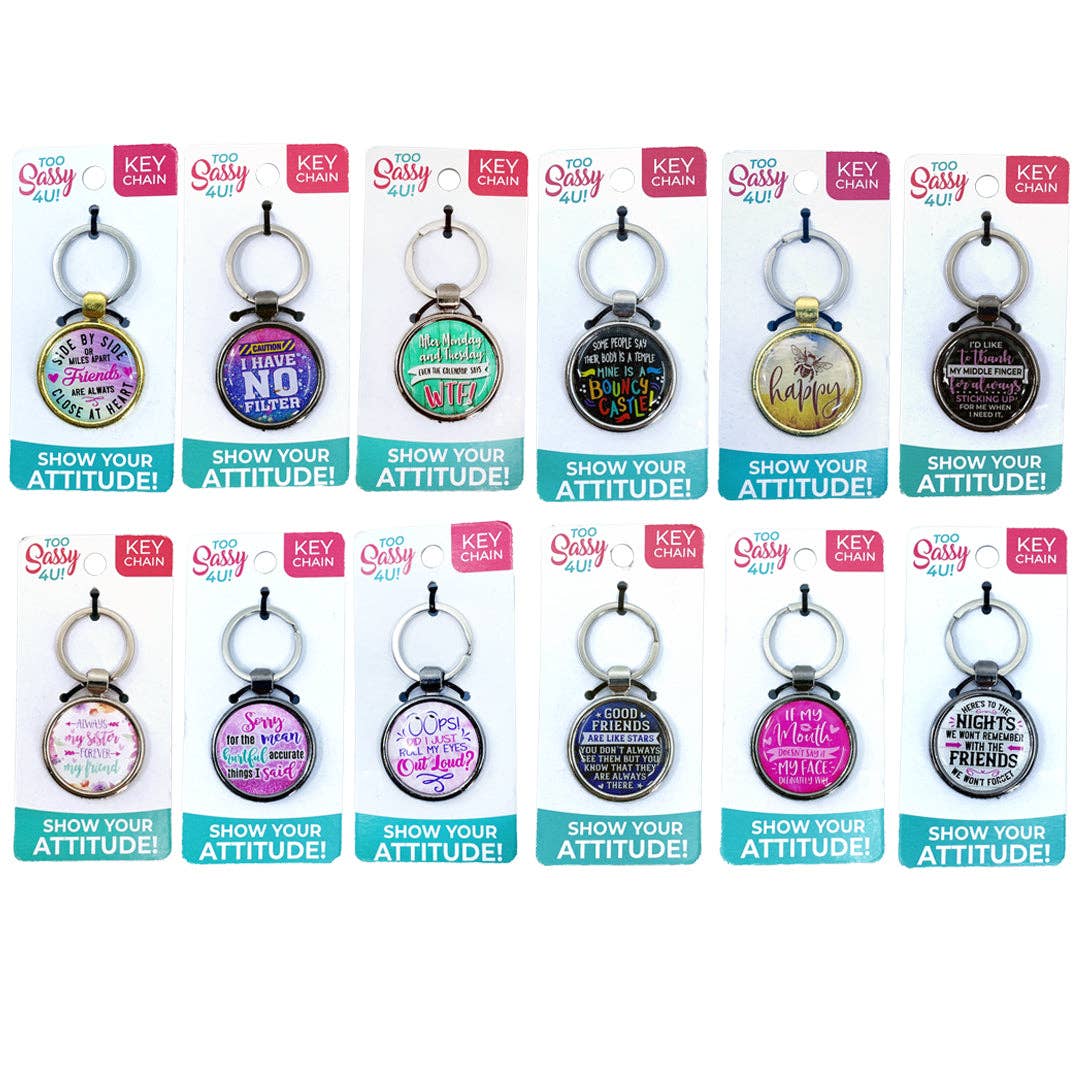 Sweet N Sassy Sayings Metal Keychain Assortment - 12/Pack