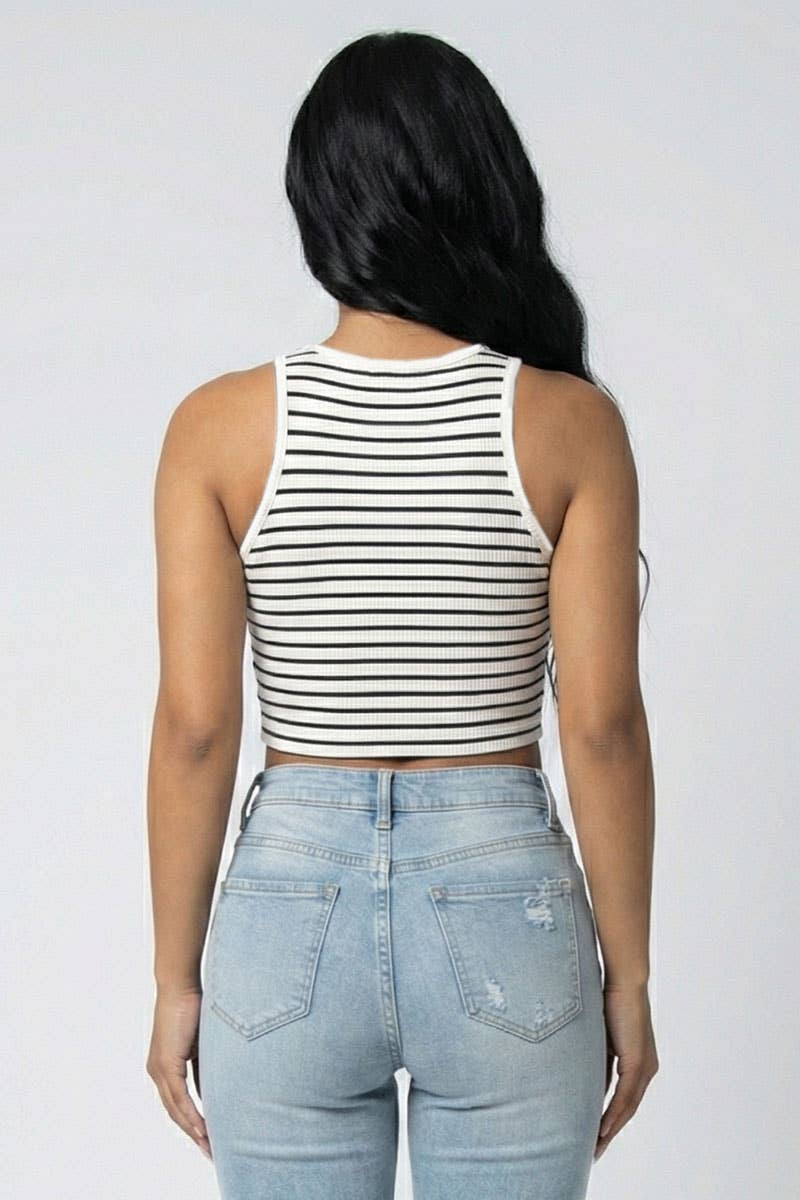 Ribbed Striped Racerback Crop Tank Top