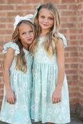 Adorable Sweetness Girls Claire Sage Daisy Spring Summer Flutter Sleeve Dress