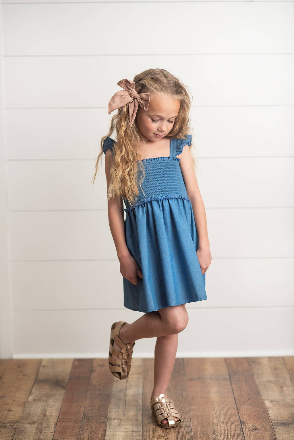 Girls Blue Shirred Ruffle Spring Summer Dress!