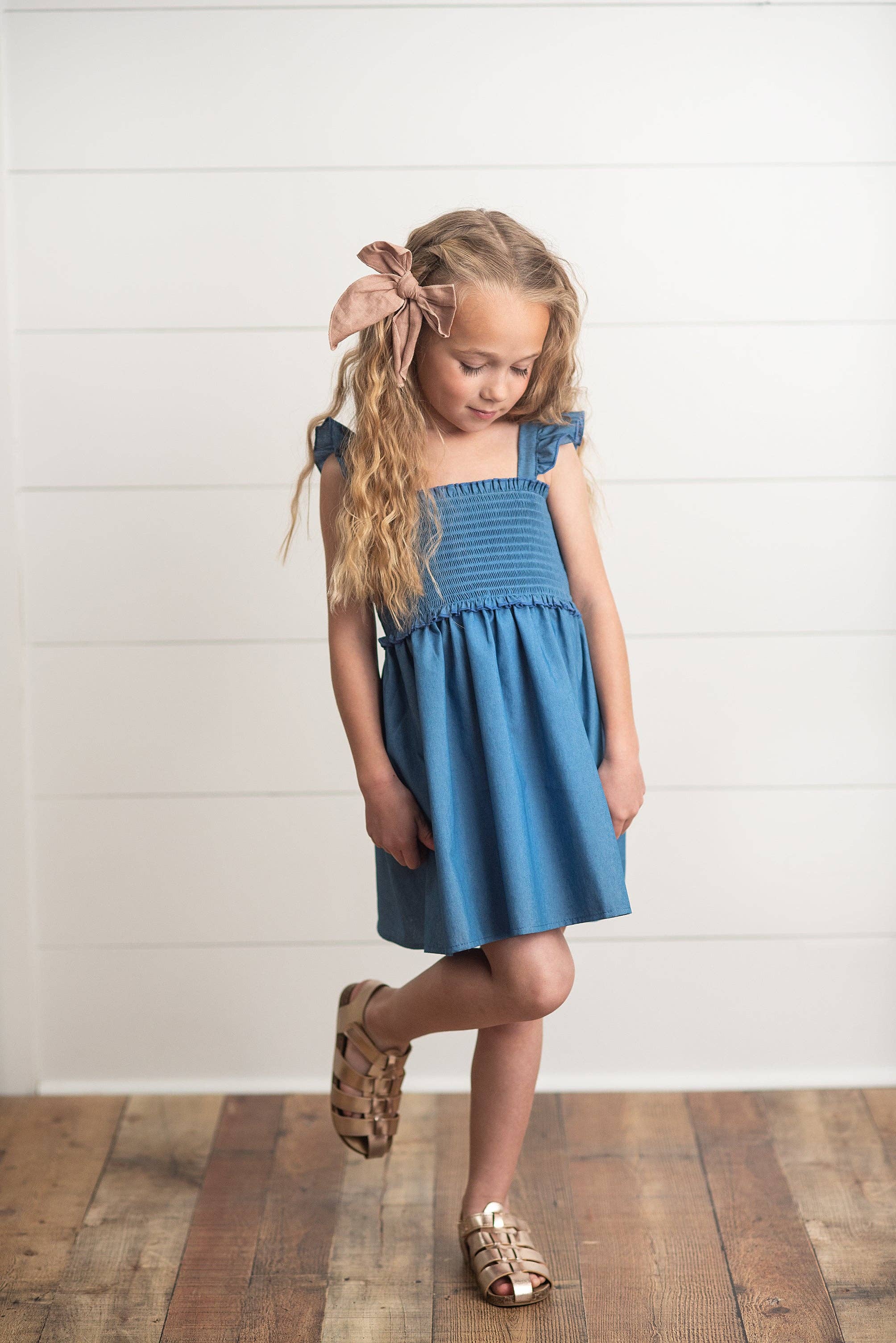 Girls Blue Shirred Ruffle Spring Summer Easter Dress