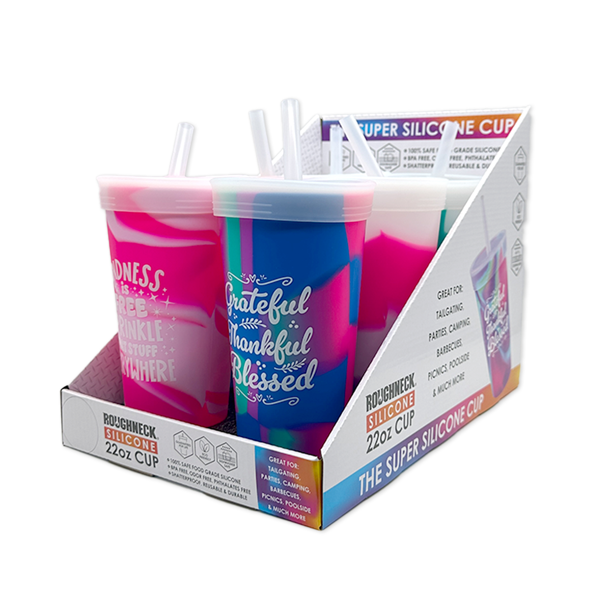 Roughneck Silicone 22oz Cup with Lid & Straw - 6/Display