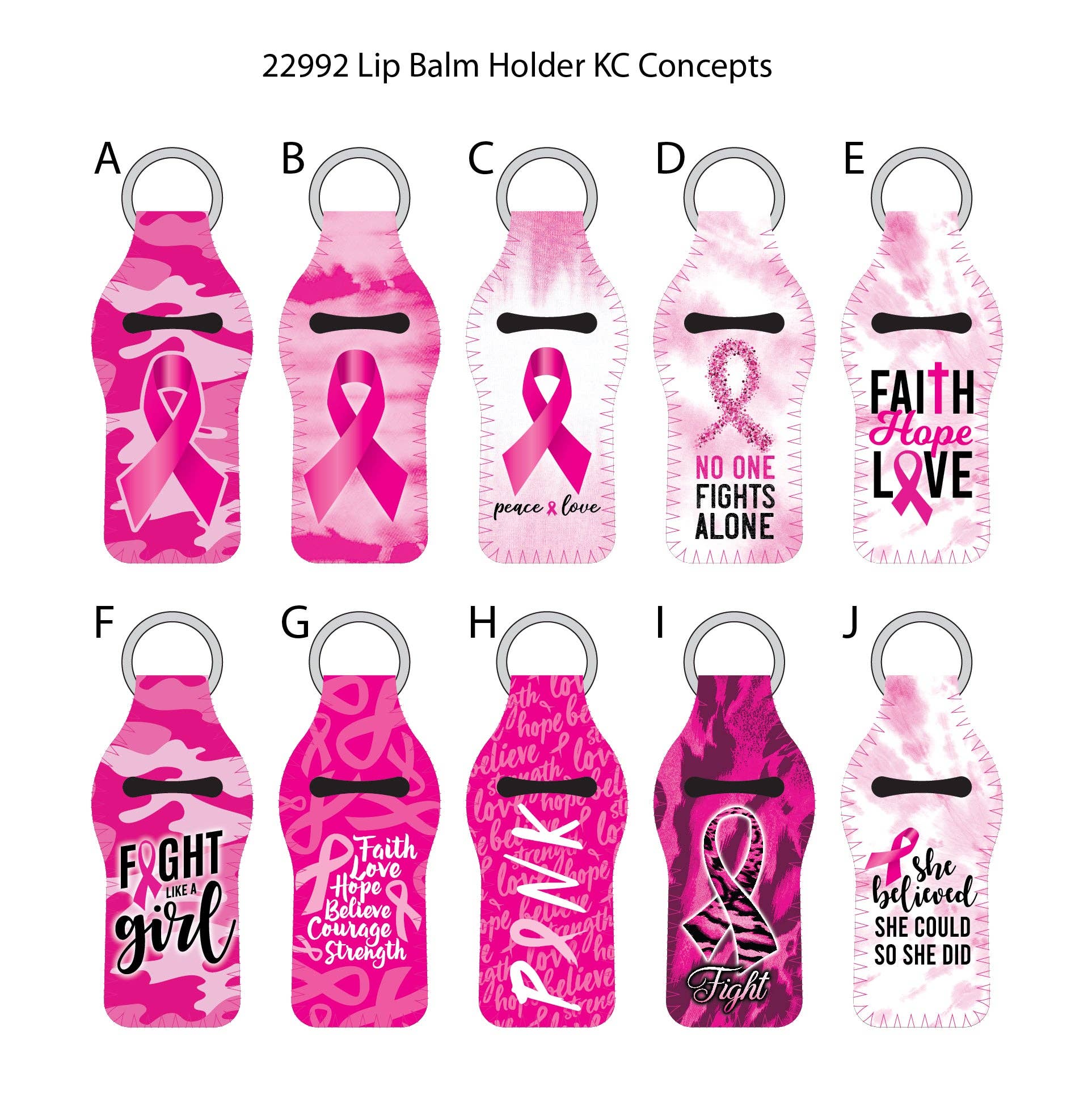 Breast Cancer Awareness Neoprene Keychain Assortment- 4/Pk