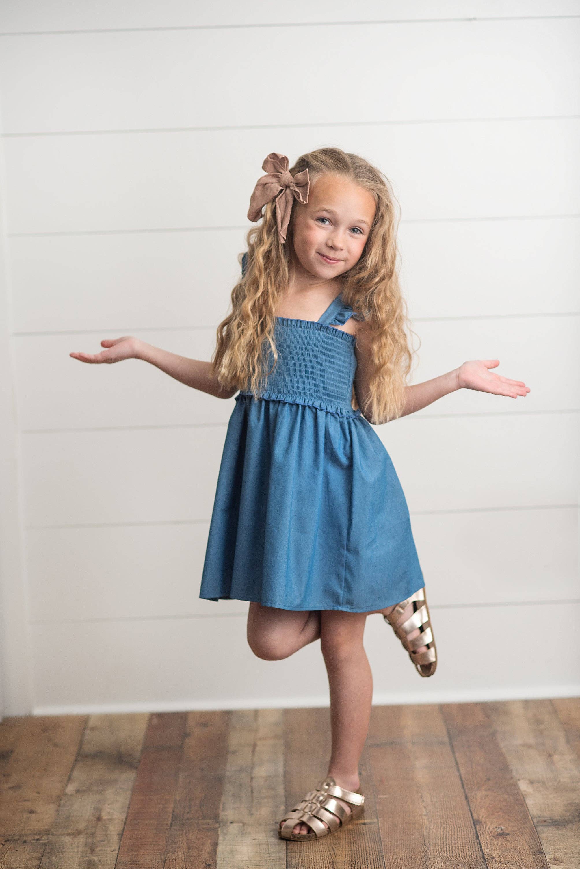 Girls Blue Shirred Ruffle Spring Summer Easter Dress