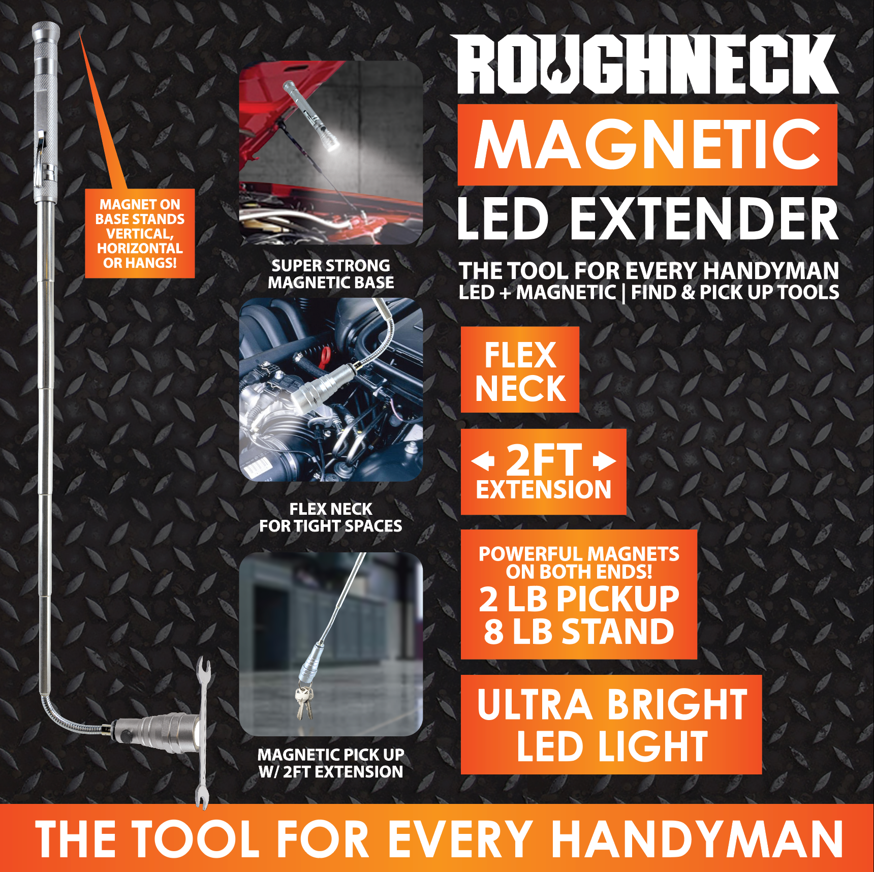 Roughneck Magnetic LED Flashlight Extender Tool - 6/Display