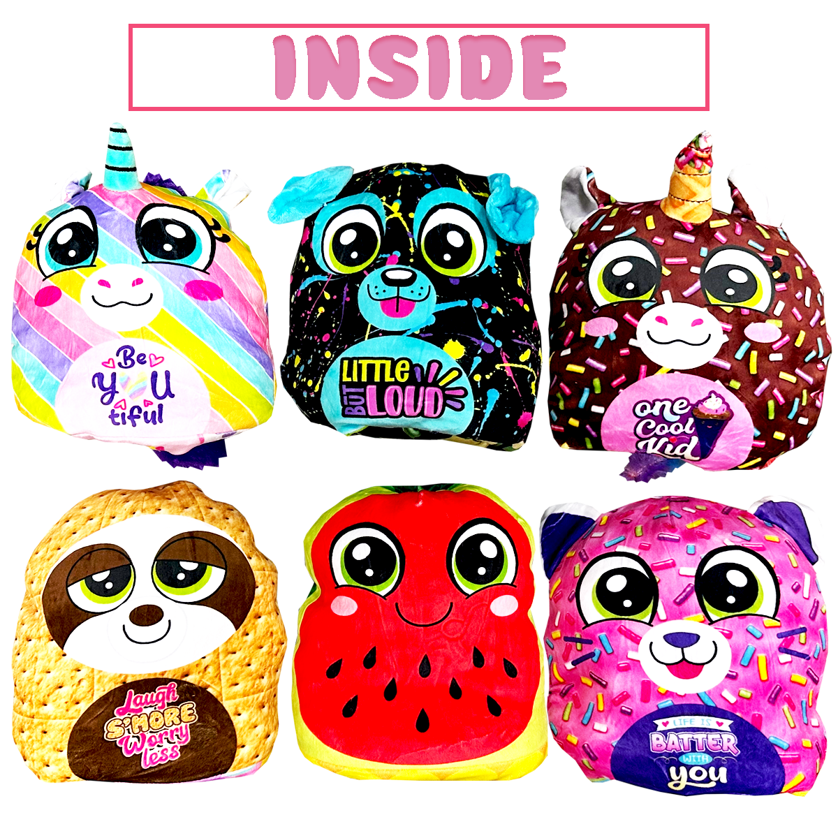 Plush Fluffy Stuffy Reversible Toy Assortment- 6/Pack