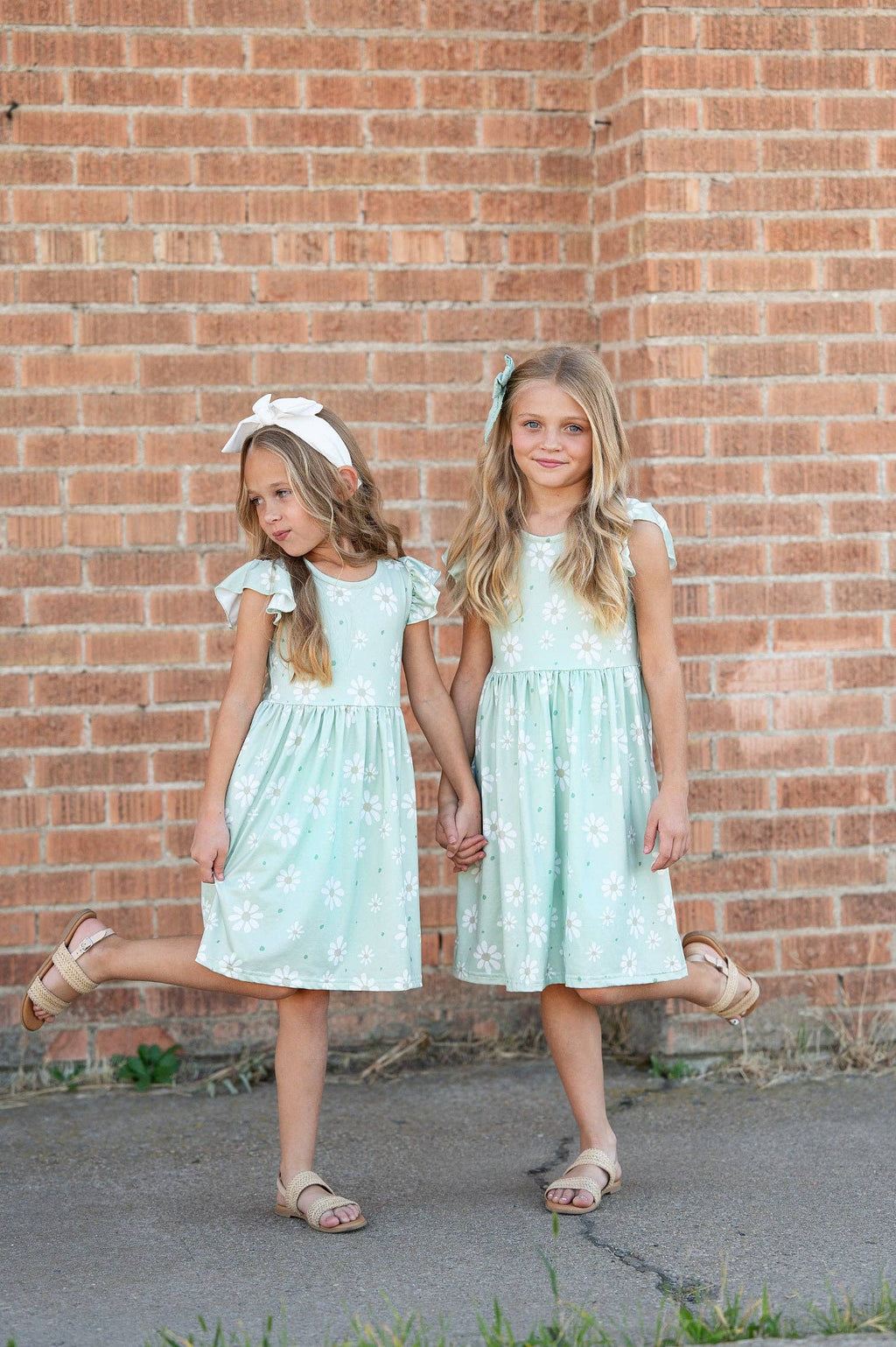 Adorable Sweetness Girls Claire Sage Daisy Spring Summer Flutter Sleeve Dress