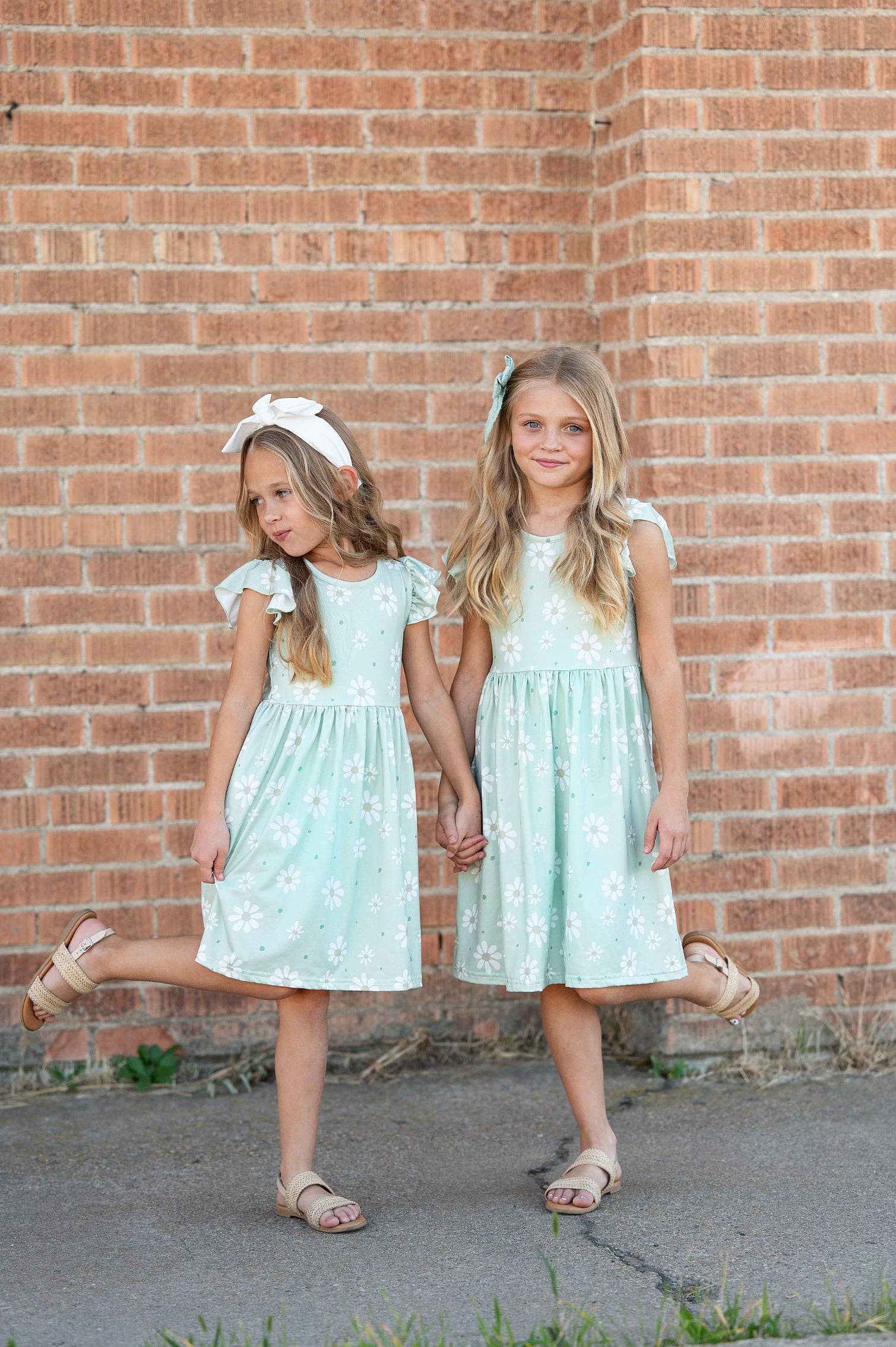 Girls Claire Sage Daisy Spring Easter Flutter Sleeve Dress