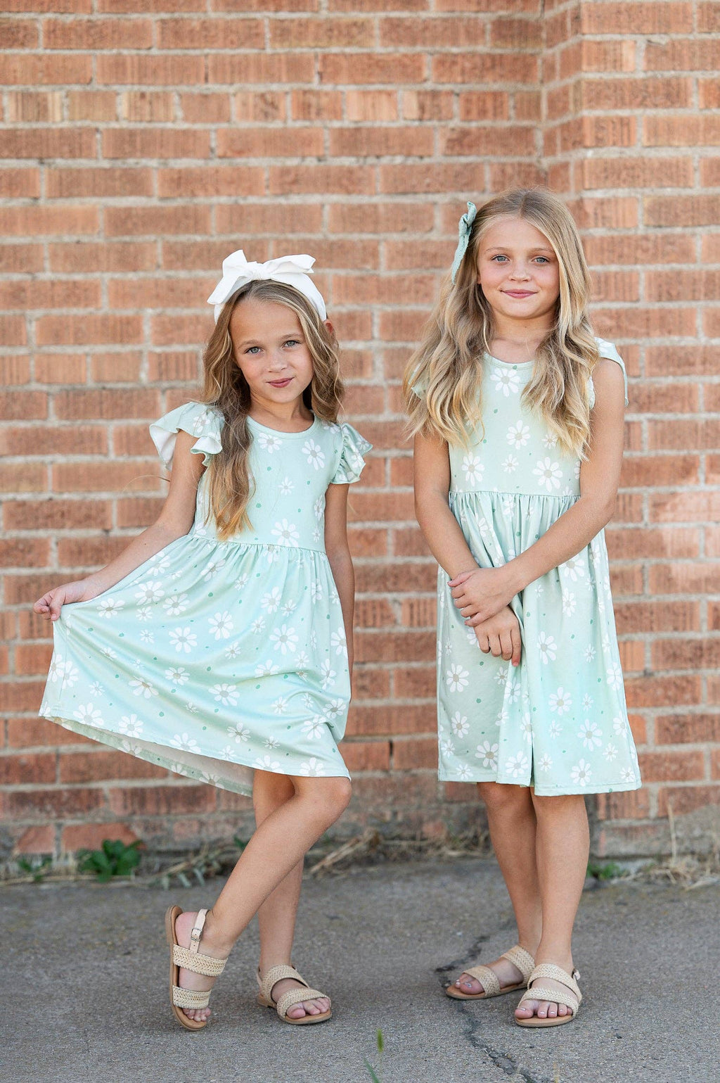 Adorable Sweetness Girls Claire Sage Daisy Spring Summer Flutter Sleeve Dress