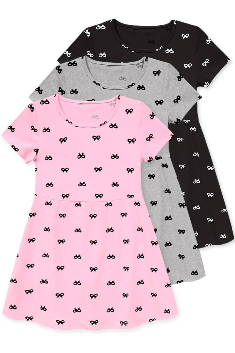GKD-D25-3641A  Girl's Skater S/S Dress w /Bow Print: Light Pink / 6