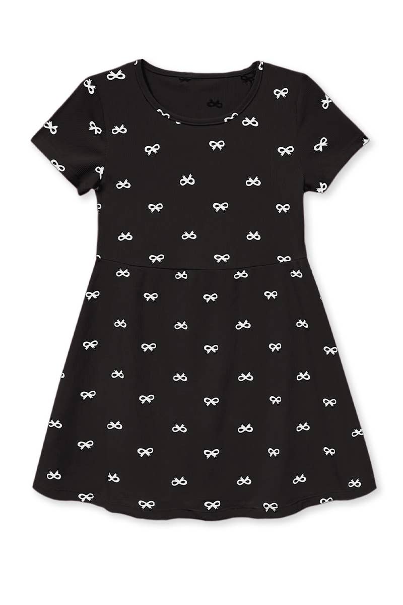 GKD-D25-3641A  Girl's Skater S/S Dress w /Bow Print: Light Pink / 6