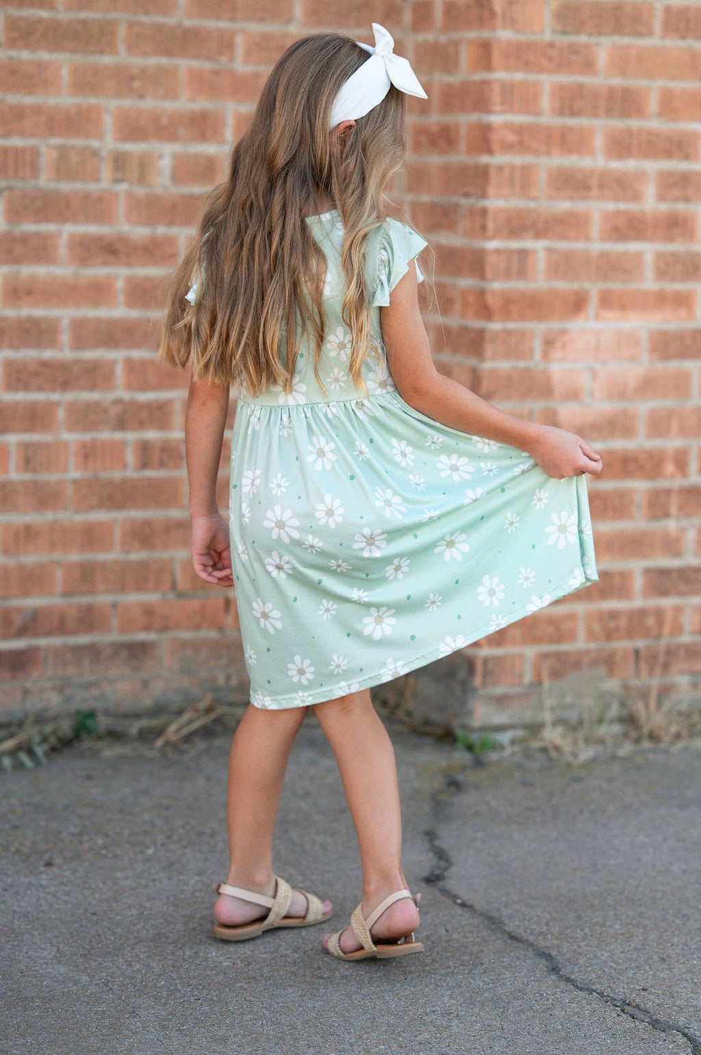 Adorable Sweetness Girls Claire Sage Daisy Spring Summer Flutter Sleeve Dress