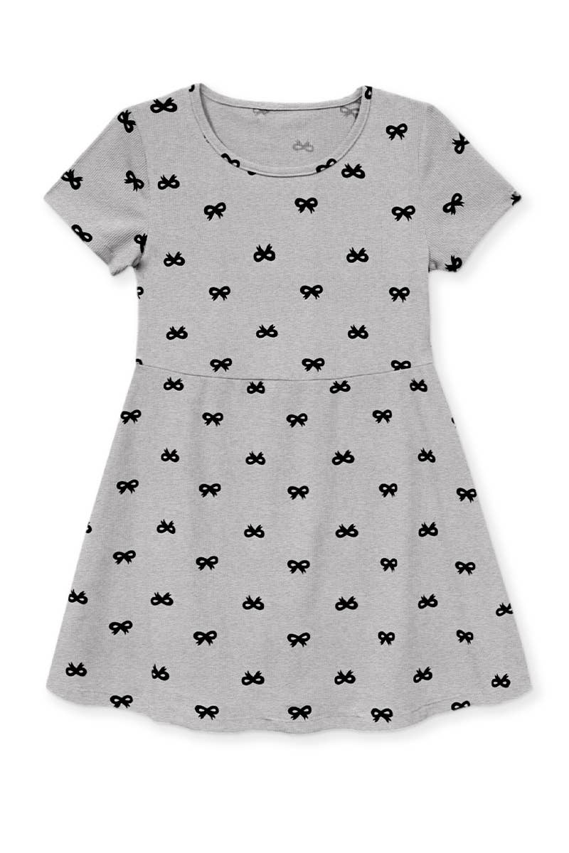 GKD-D25-3641A  Girl's Skater S/S Dress w /Bow Print: Light Pink / 6