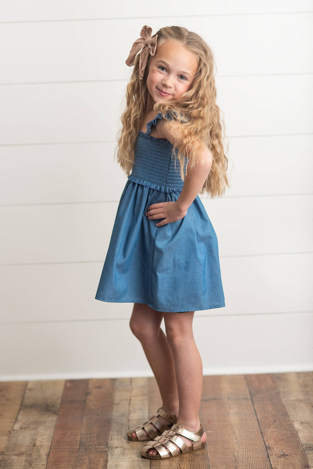 Girls Blue Shirred Ruffle Spring Summer Dress!