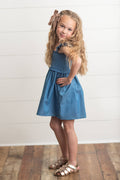Girls Blue Shirred Ruffle Spring Summer Dress!