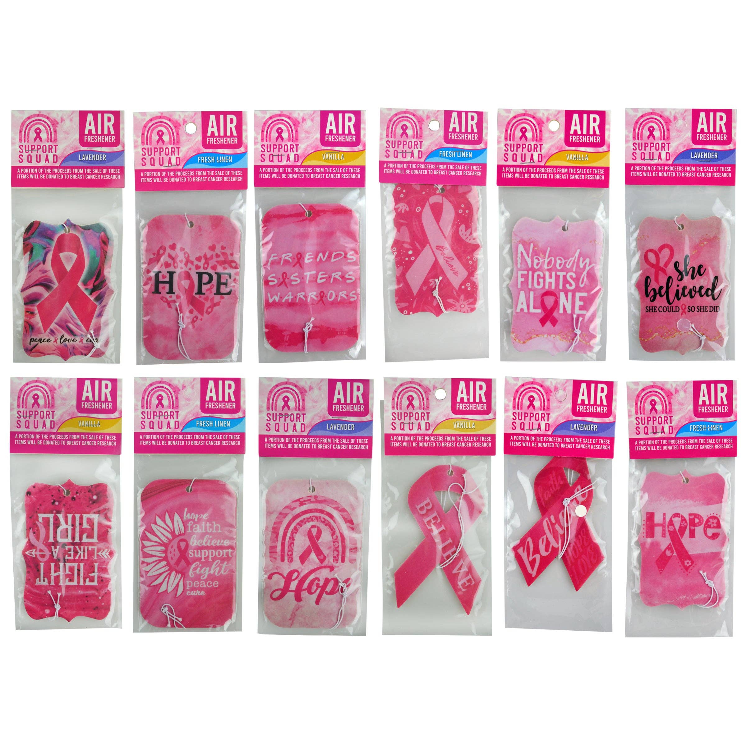Breast Cancer Pink Hanging Air Freshener Assortment- 12/Pack