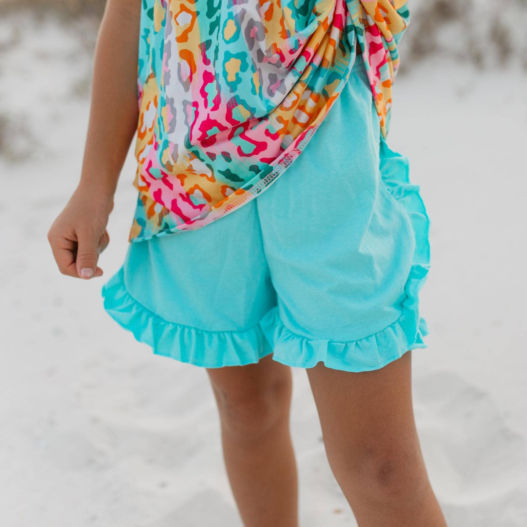 Kids Bright Rainbow Leopard Ruffle Spring Summer Short Set
