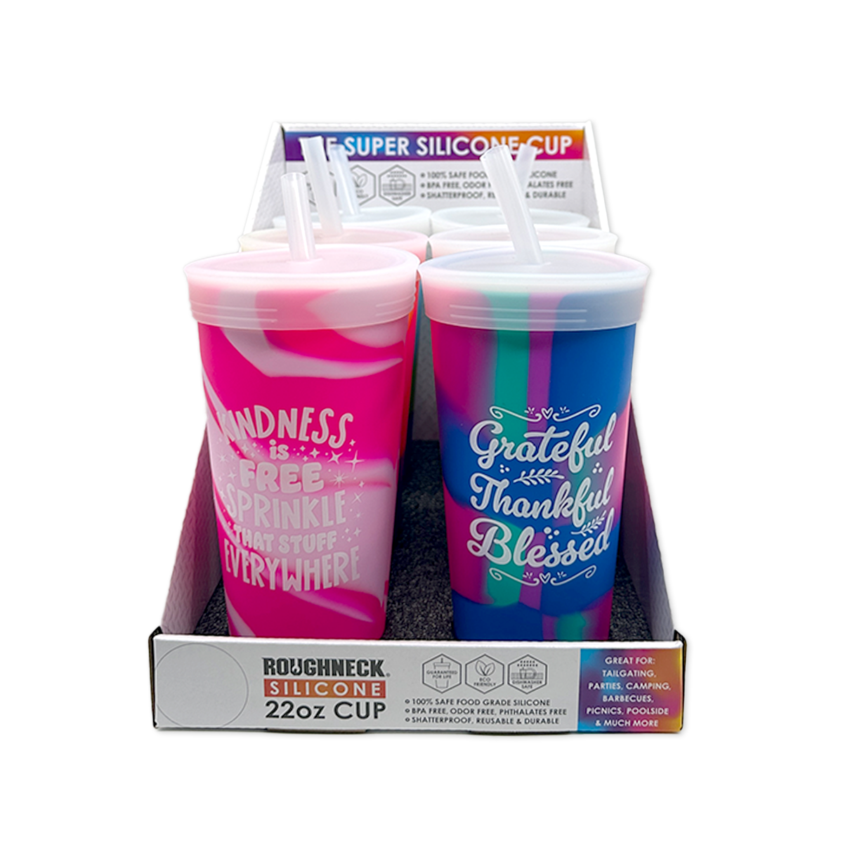 Roughneck Silicone 22oz Cup with Lid & Straw - 6/Display