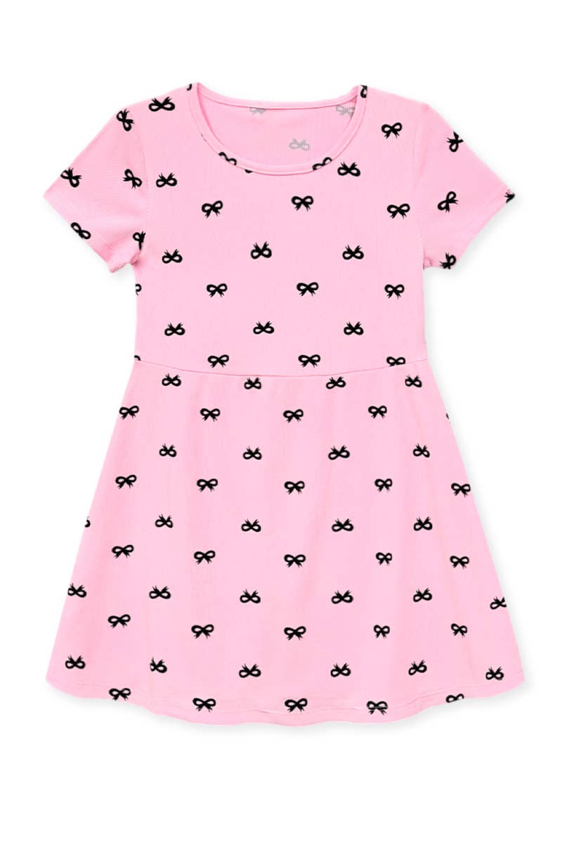 GKD-D25-3641A  Girl's Skater S/S Dress w /Bow Print: Light Pink / 6