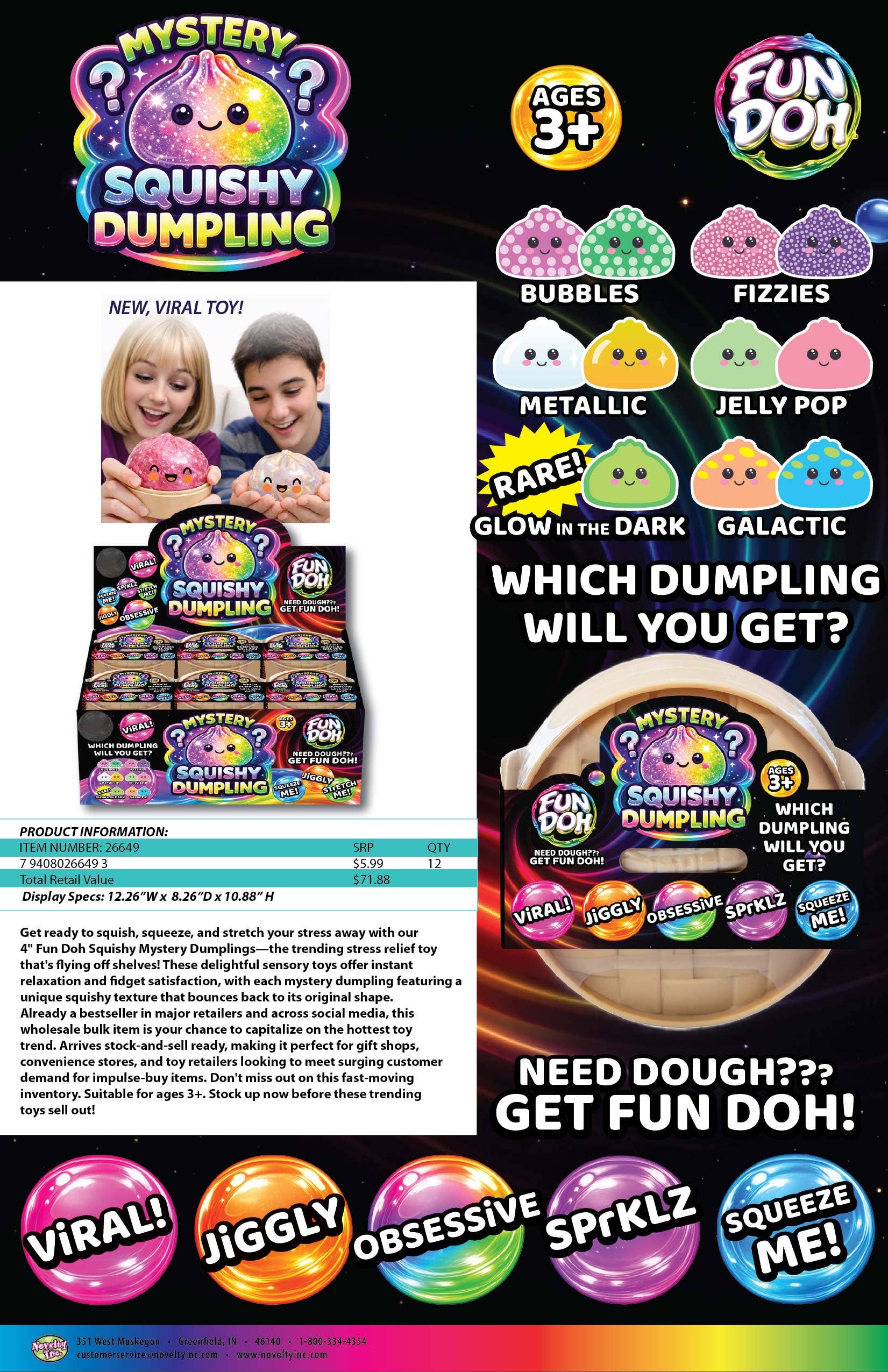 Fun Doh 4" Mystery Dumpling Squishies | 12pc Display Box