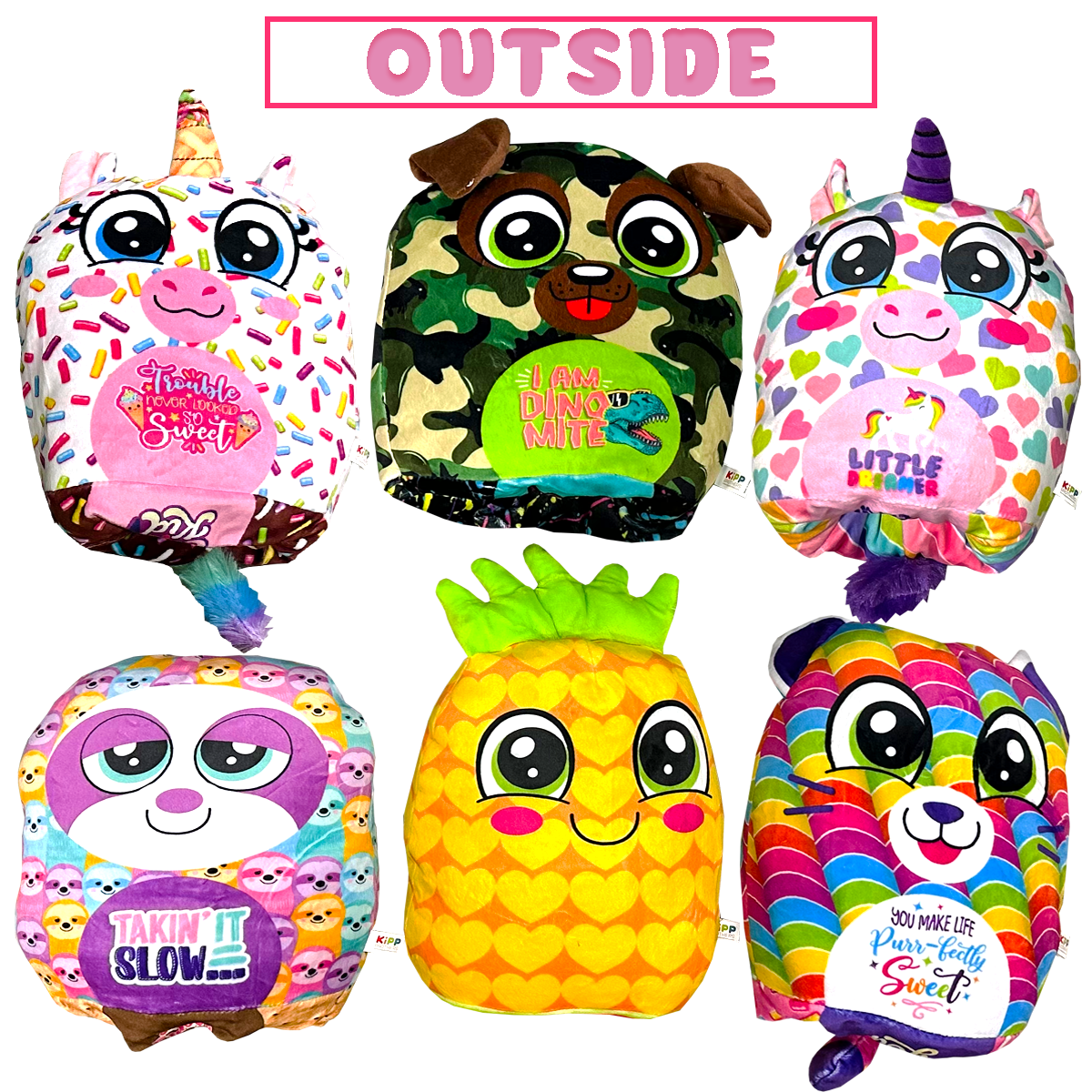 Plush Fluffy Stuffy Reversible Toy Assortment- 6/Pack