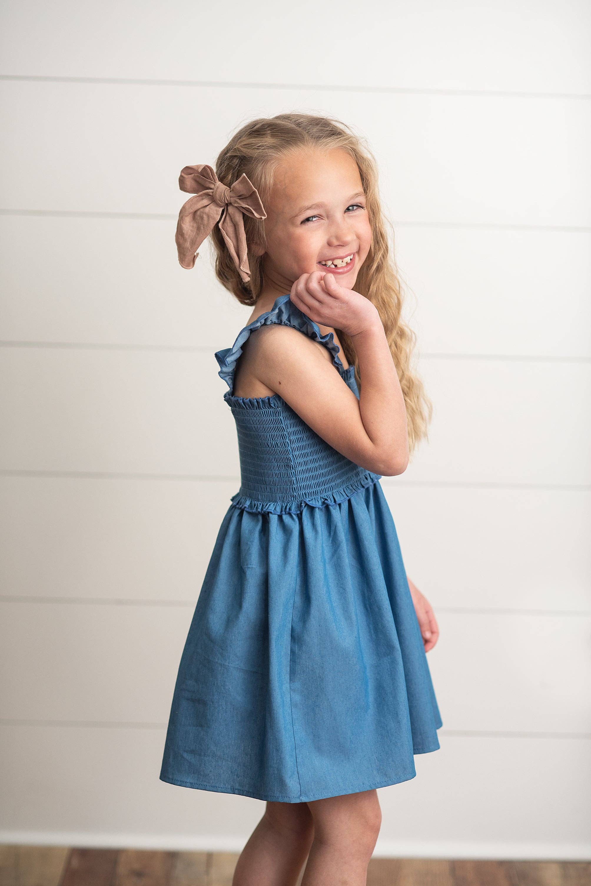 Girls Blue Shirred Ruffle Spring Summer Easter Dress