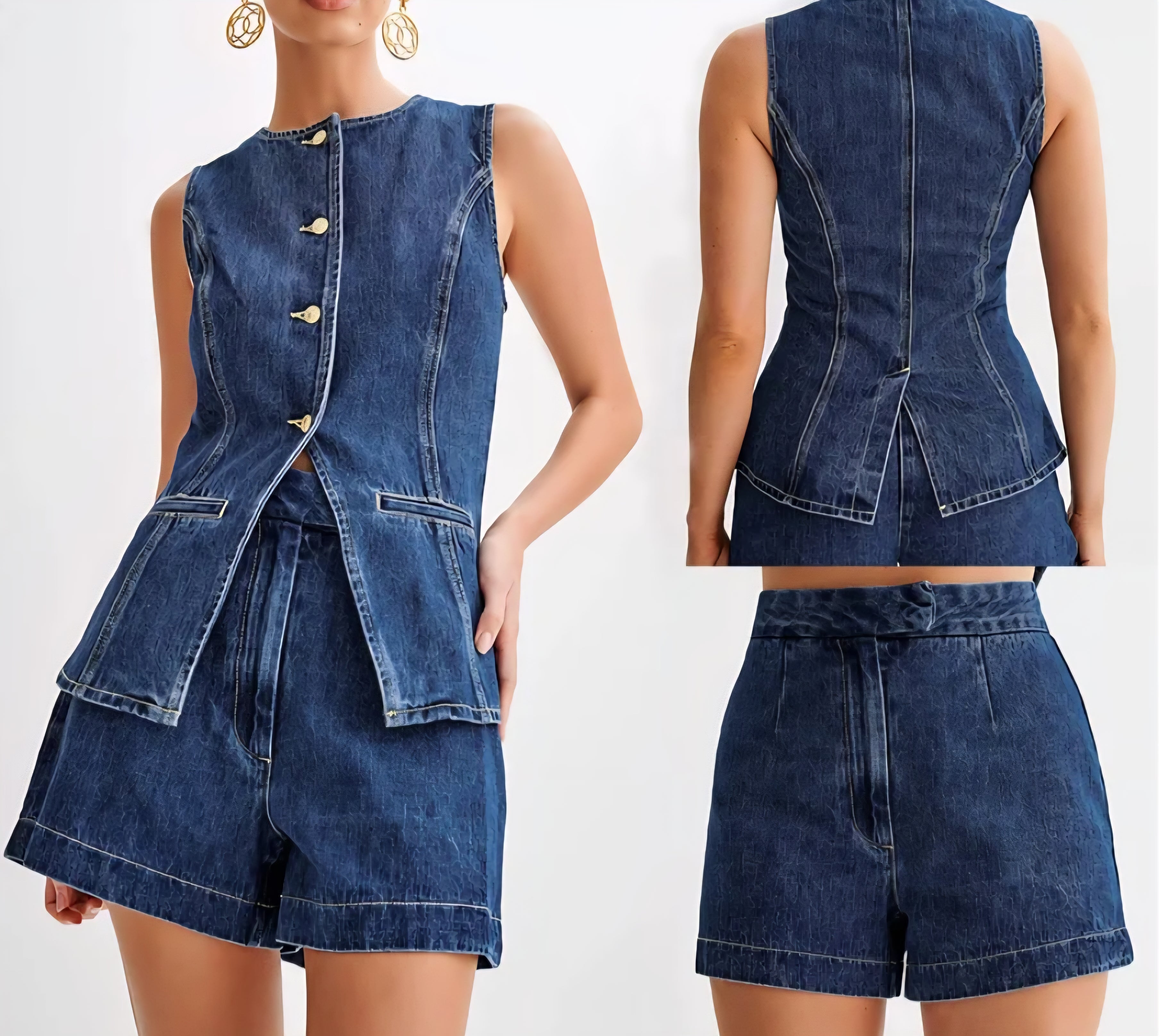 Retro Distressed Fitted High Rise Pant Sets