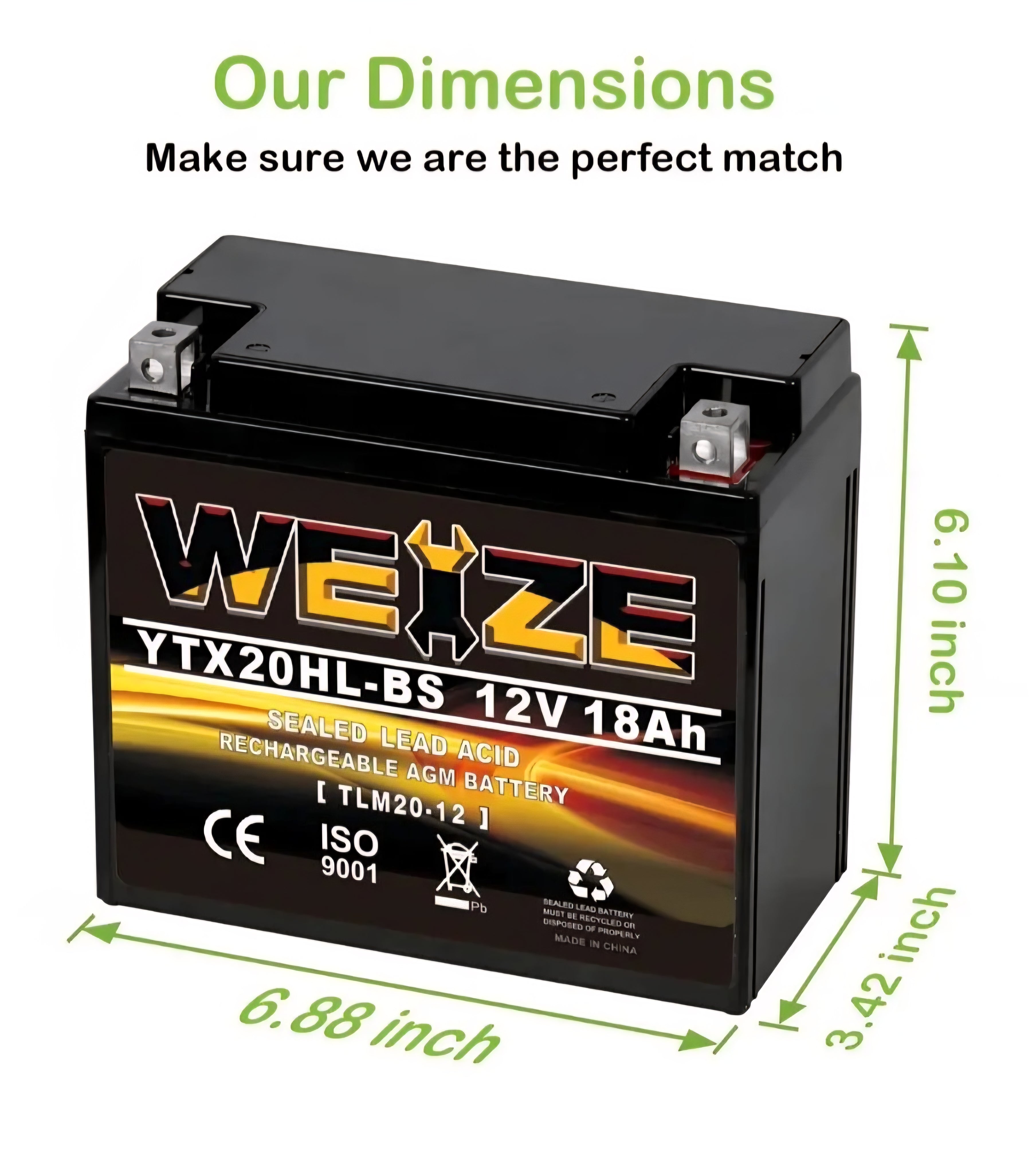 WEIZE YTX20HL-BS 12V 18Ah